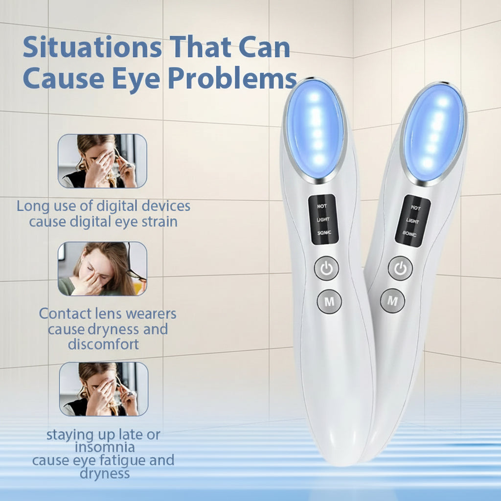 3 in 1 Eye Care Beauty Device Facial Massager LED Photon Light Wand for Relax Eye Dark Circles Eye Bags Puffiness Skincare Tool